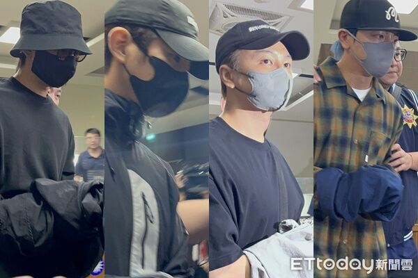 ▲▼             藝人陳柏霖（左1）、修杰楷（左2）、書偉（右2）、坤達（右1）涉閃兵被拘提。（圖／記者陸運陞、陳以昇攝）