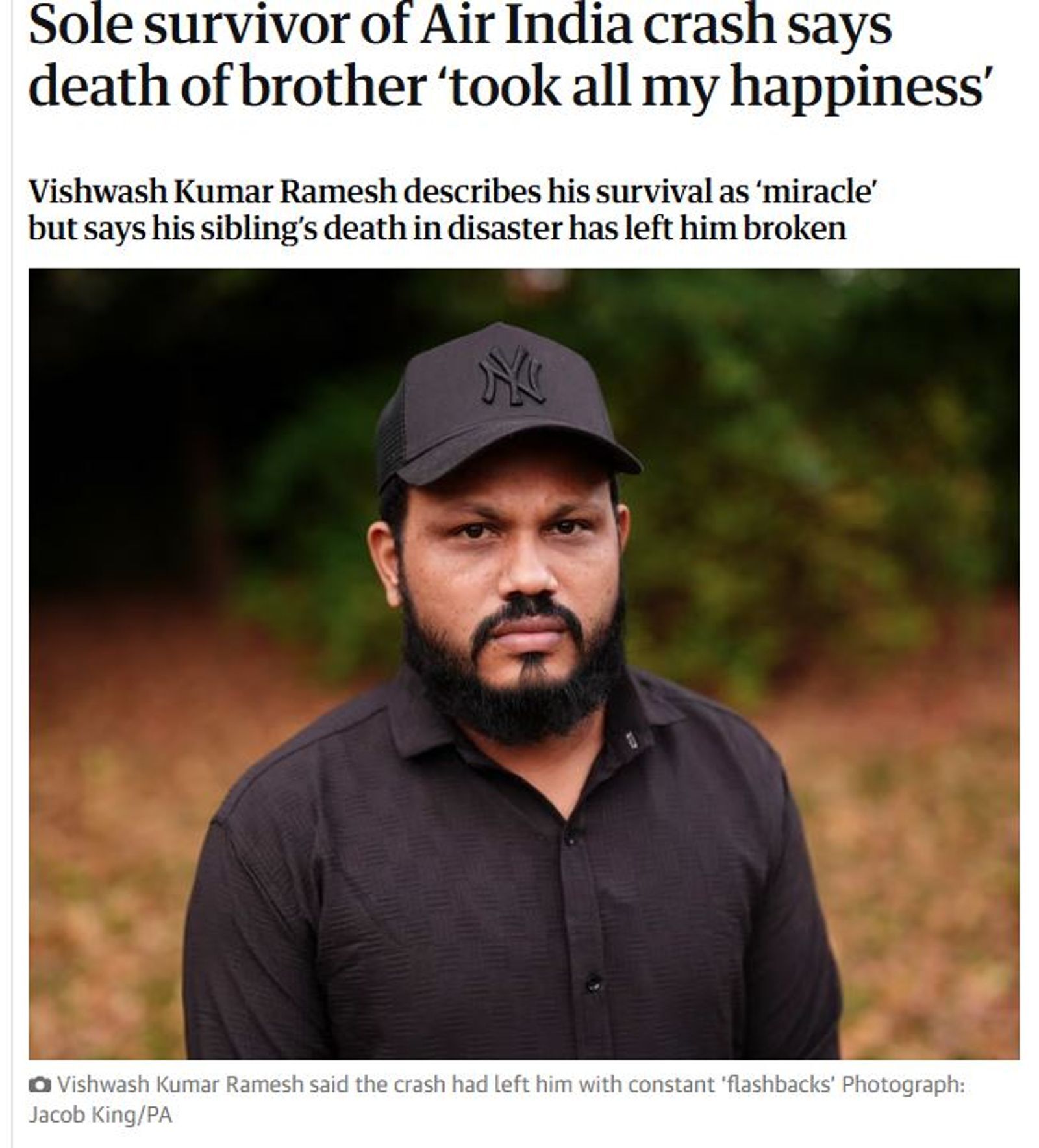 印度空難唯一奇蹟！他身心煎熬受重創　「上帝給我生命，也奪走我的家庭」