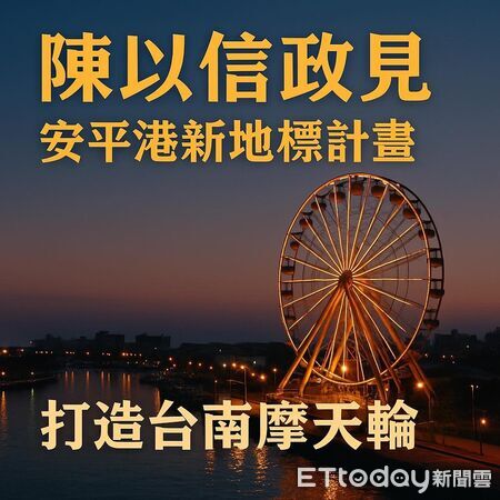 ▲陳以信宣布第六項市長政見，主張推動「港市合作」與港務公司合作在安平興建摩天輪。（記者林東良翻攝，下同）