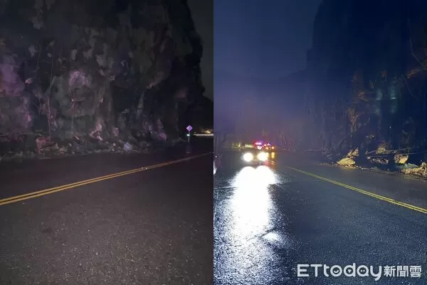 ▲瑞芳區台2線83.8公里處連日大雨造成落石。（圖／記者郭世賢翻攝）