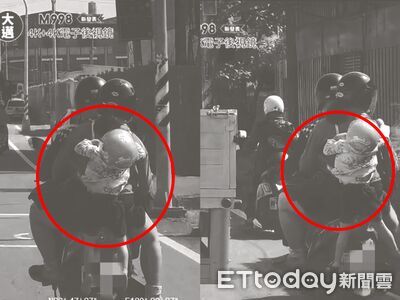 玩命載孩畫面曝！高雄爸媽四貼上路　1童無座「懸空掛車外」