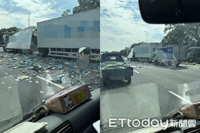 快訊／國3「3車追撞」！外側2車道鋁罐營養品噴滿地　後方回堵1K