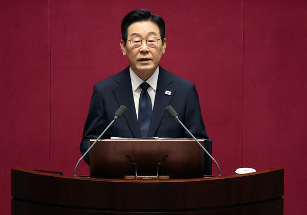 ▲▼南韓總統李在明4日上午在國會針對明年總預算進行施政演說，強調國家對於AI的投資計畫。（圖／路透）