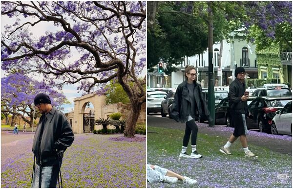 周杰倫和昆凌（左圖）在雪梨街頭被偶遇，他隨後也在IG分享當天的照片（左）。（翻攝小紅書、周杰倫IG）