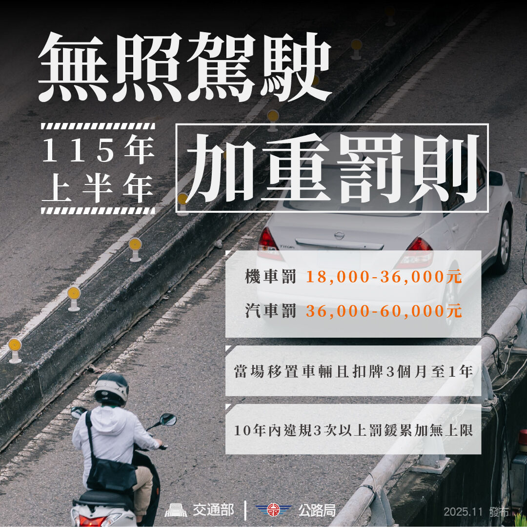 ▲▼無照駕駛重罰新制115年上半年上路 。（圖／交通部提供）