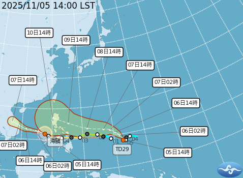 ▲▼熱帶性低氣壓TD29。（圖／氣象署提供）