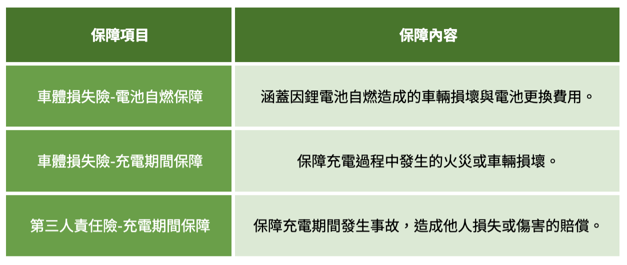 電動車保險保障項目