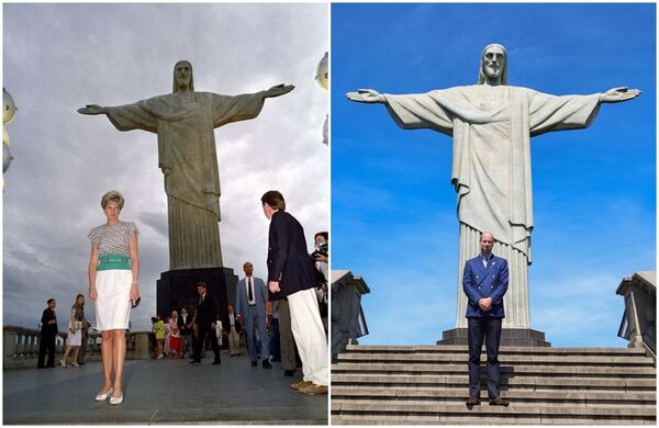 威廉王子站在基督像前，重現母親黛安娜王妃34年前的經典畫面。（翻攝X@KensingtonRoyal、X@emilyinpalace）