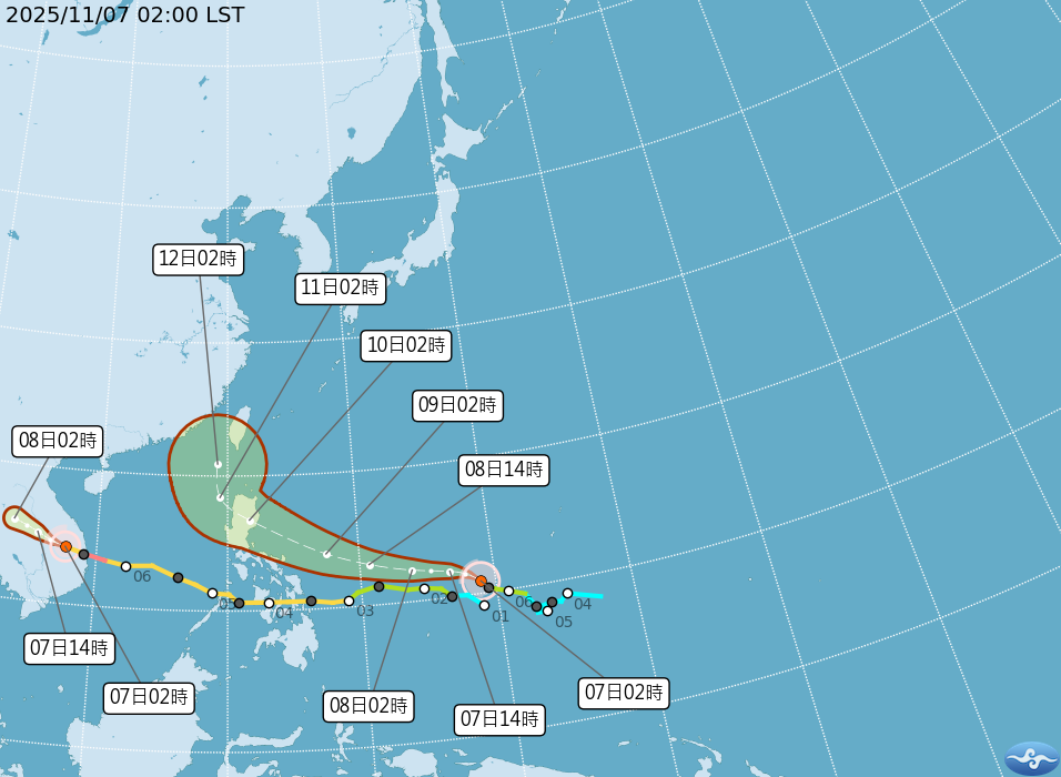 ▲▼颱風最新路徑預測。（圖／氣象署提供）
