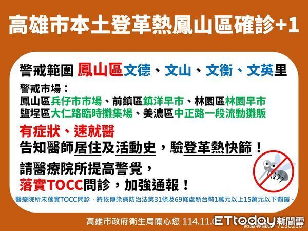 ▲▼高雄市新增一例本土登革熱確診個案，衛生局公布足跡範圍。（圖／記者許宥孺翻攝）