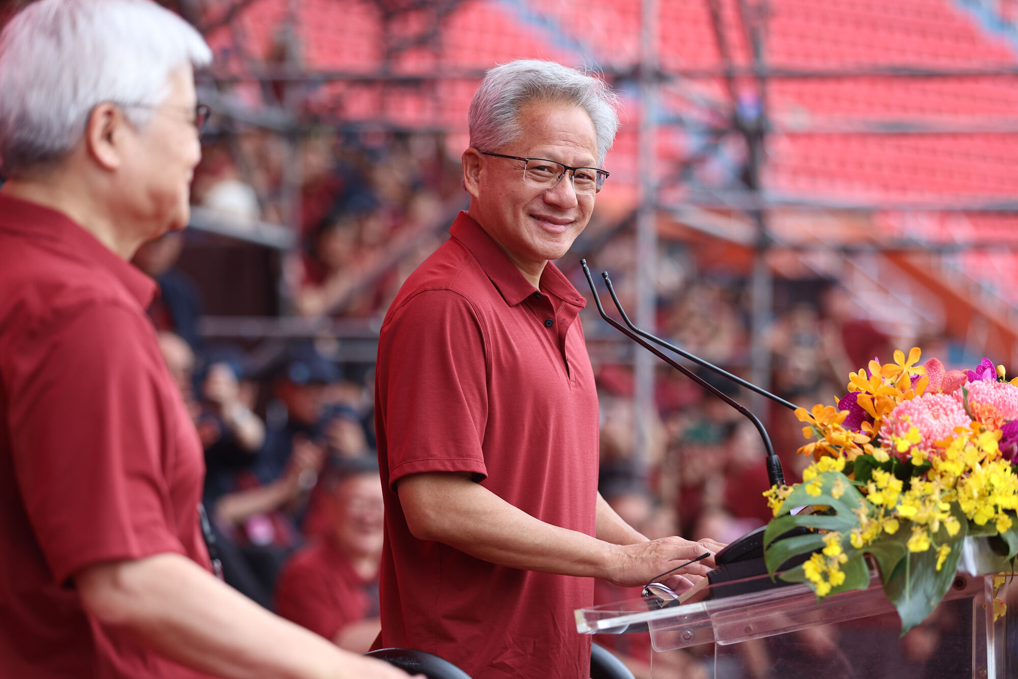 ▲輝達創辦人黃仁勳出席台積電運動會。（圖／記者林敬旻攝）