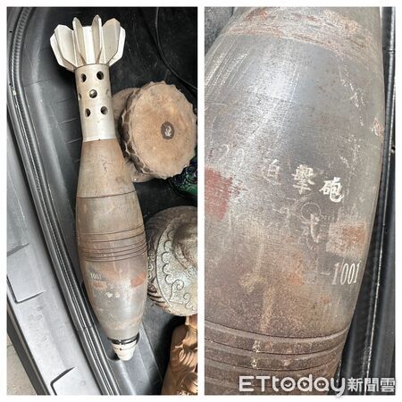 ▲陳姓二手貨商清運物品時意外發現迫擊砲彈，事後才驚覺危險報案求助。（民眾提供，下同）