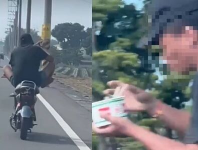 彰化驚現「泡麵特技猴」!雙手捧麵吃還能騎電動車 警方要查了