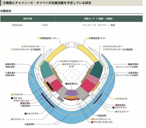 ▲中華隊與韓國隊設內野應援席。（圖／經典賽購票官網）