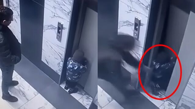 ▲▼「電梯吞人」瞬間曝光！俄3歲娃輕輕靠門　秒墜1.8M電梯井。（圖／翻攝YouTube）