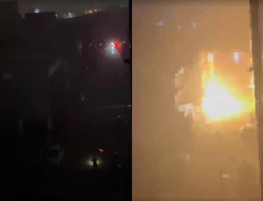 ▲蘇澳暴雨引爆變電箱，全聯旁瞬間火光乍現、整條街道陷入黑暗。（圖／翻攝自記者爆料網）