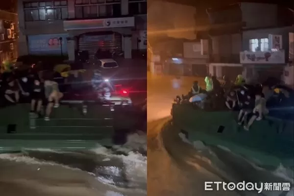 ▲▼宜蘭軍方出動AAV7兩棲突擊車，救援因暴雨受困的民眾。（圖／攝影中心翻攝）