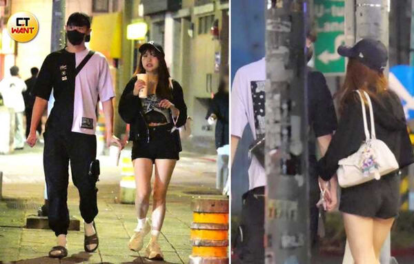 兩人走在路上，馮晨軒一直戴著口罩遮掉半張臉，反而是孟潔毫不在意大方牽手露臉。（圖／本刊攝影組）