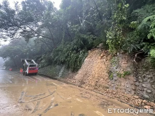 ▲陽金公路8.9公里處發生邊坡坍滑、樹倒事件。（圖／記者郭世賢翻攝，下同）