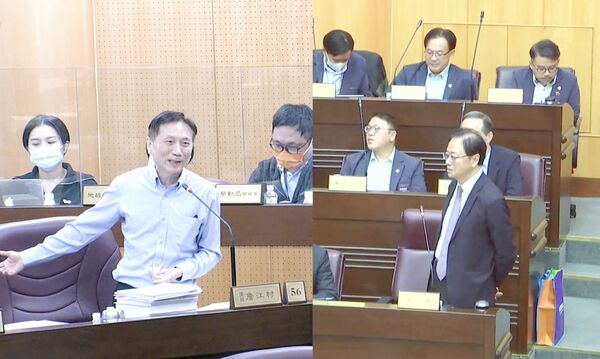 ▲桃園市議員詹江村今天在市政總質詢議程中，網傳南門市場火災發生時，市長未在現場議題質詢。（圖／翻攝自桃園市議會議事直播）