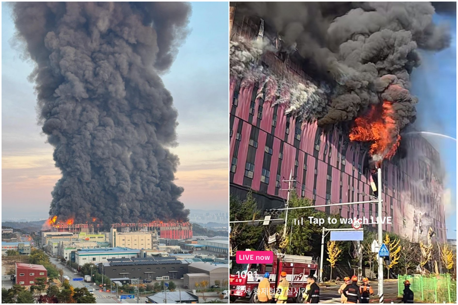 南韓物流中心大火狂燒9.5小時! 「濃煙竄天」驚人畫面曝