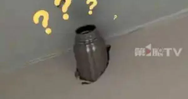 今年8月黑龍江一名男子在保溫杯中倒入熱水並加入清潔劑，旋緊杯蓋後發生猛烈爆炸，杯體甚至嵌入牆面。（圖／翻攝自微博）