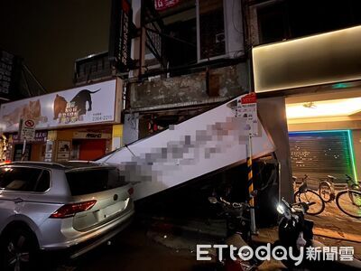 北市中正區凌晨巨響！知名餐酒館招牌突掉落　1車遭砸畫面曝