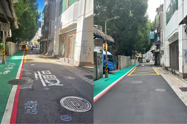 ▲八德路路面更新對比圖。（圖／翻攝自台北市政府工務局）