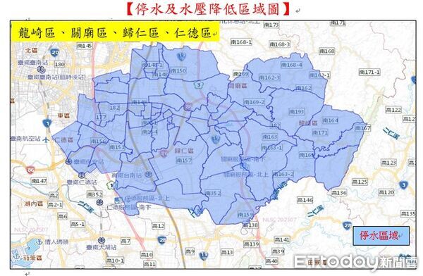 ▲台南市將於12月2日起進行39小時停水施工，影響18行政區供水狀況。（記者林東良翻攝，下同）