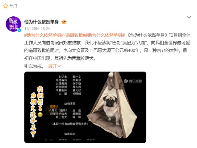 ▲▼《他為什麼依然單身》字幕鬧出包劇組道歉。（圖／翻攝自微博）