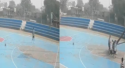 體育場籃球架突倒塌「正中16歲運動選手」　絕命畫面全被拍