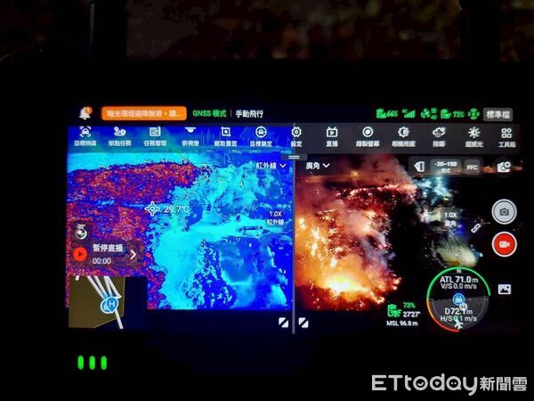 ▲台南市消防局出動無人機空拍後壁廢棄物大火，協助指揮官掌握火勢版圖。（圖／記者林東良翻攝，下同）