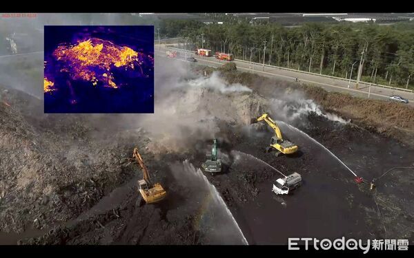 ▲台南市消防局出動無人機空拍後壁廢棄物大火，協助指揮官掌握火勢版圖。（圖／記者林東良翻攝，下同）
