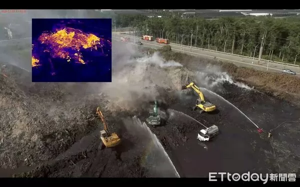▲台南市消防局出動無人機空拍後壁廢棄物大火，協助指揮官掌握火勢版圖。（圖／記者林東良翻攝，下同）