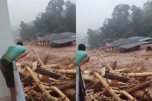 ▲▼印尼「暴雨28死」8千人撤離！災民爬屋頂待援　道路全斷淪孤島。（圖／翻攝自X）