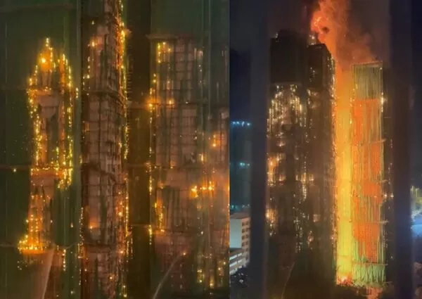 看著家被燒成灰，一名年逾65的老伯伯站在封鎖線外哭到說不出話。（翻攝自threads / lilkoko0123）