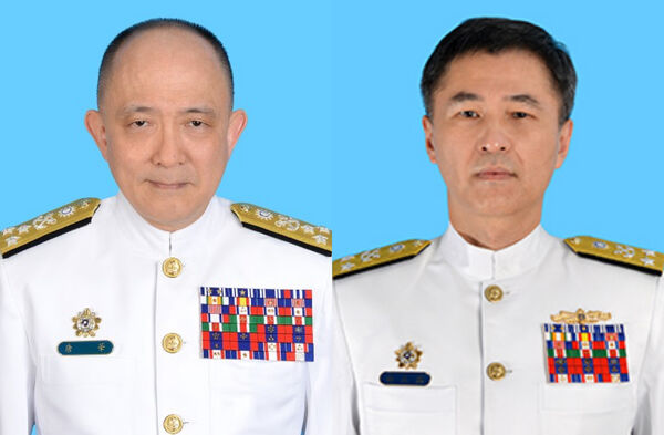 ▲海軍司令唐華（左）將調任國防大學校長，參謀本部副總長蔣正國（右）接其缺。（合成圖／國防部提供）