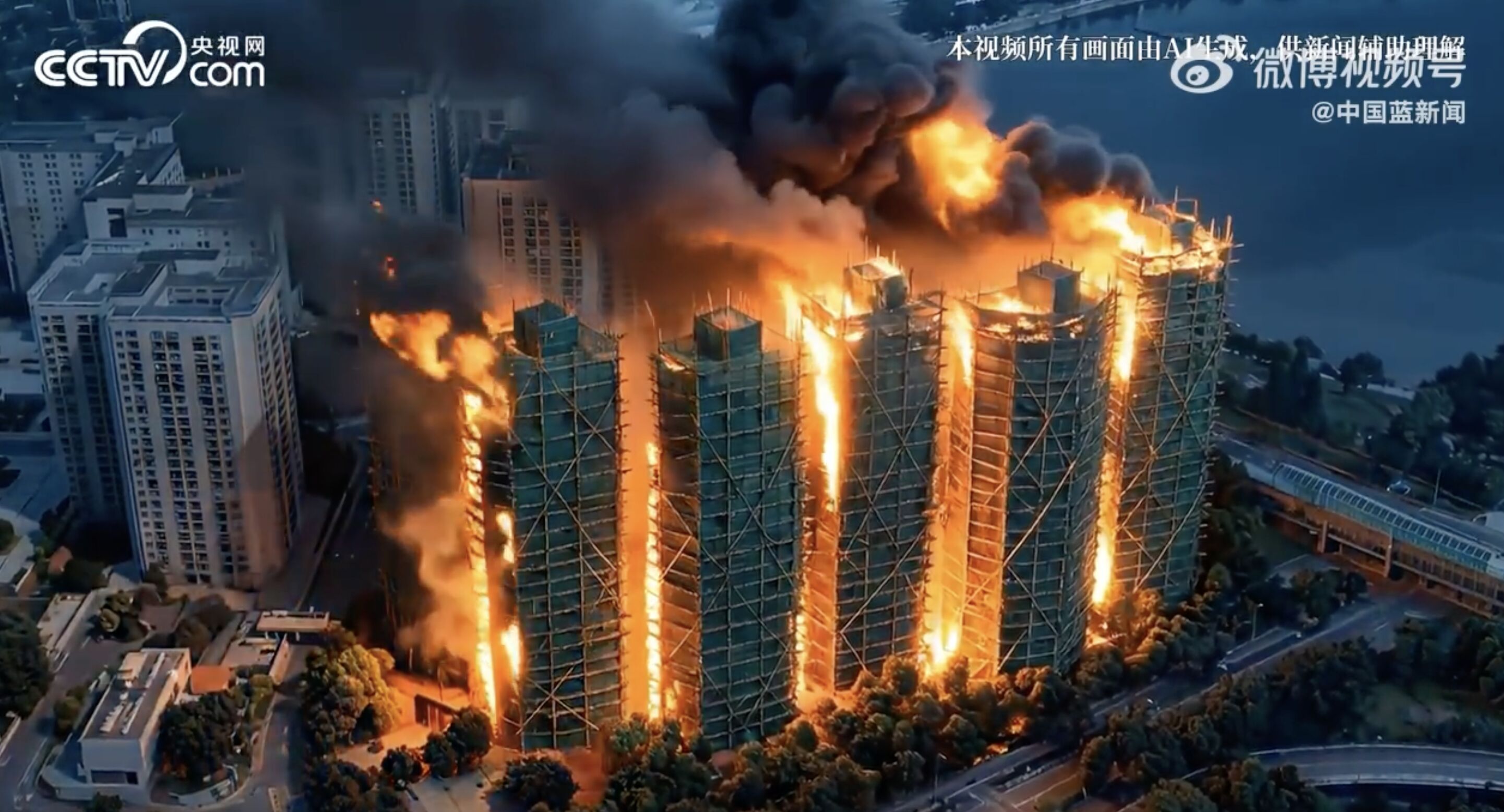 ▲AI模擬還原香港宏福苑火災場景及解析釀災科學成因。（圖／翻攝央視網）