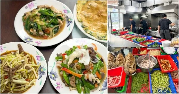 ▲▼楊梅在地人激推無菜單熱炒「新興快炒」，鮮活食材擺一排隨你點，白飯吃到飽！（圖／部落客VIVIYU提供）