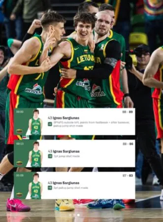 ▲9秒得9分，立陶宛神射薩古納斯寫不可思議逆轉勝。（圖／翻攝自FIBA IG）