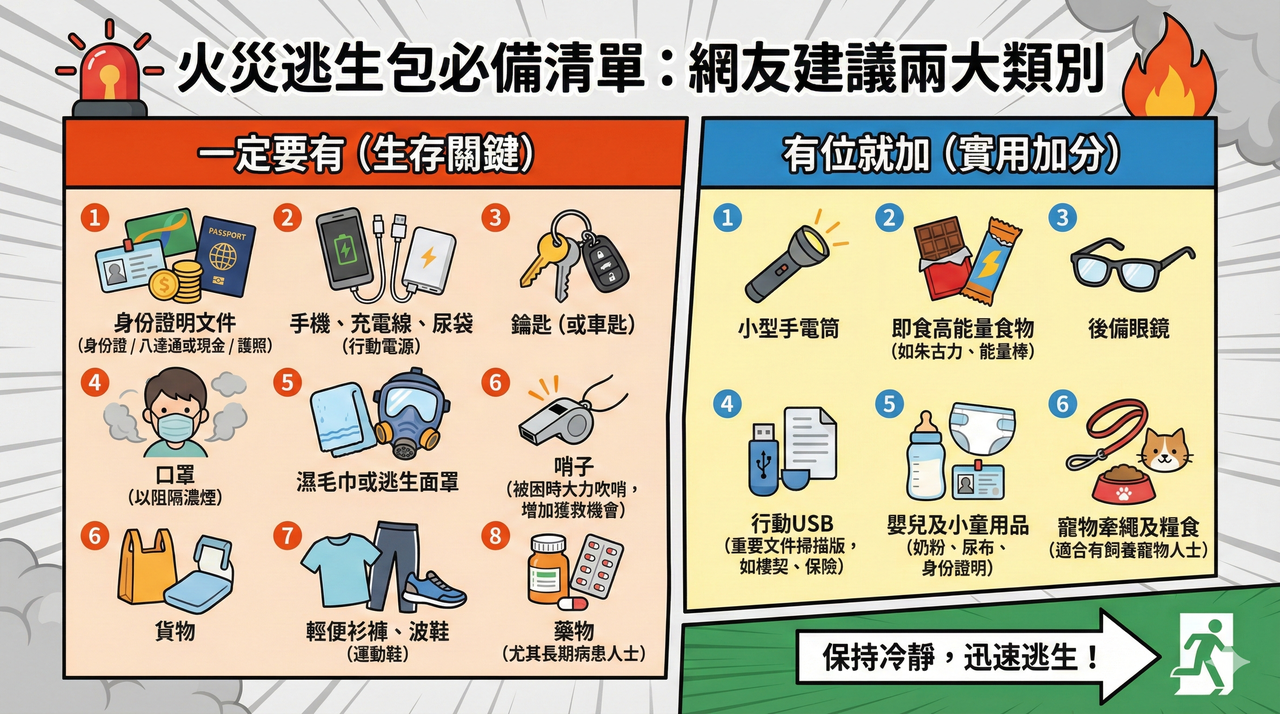 港網友熱心整理大火逃生必備「隨身8物」　帶寵物逃離需謹記6要點