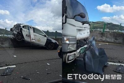 台68線車禍「警車車尾被撞爛」!1女警送醫治療