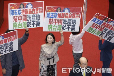 藍白主導設離島自貿區的《離島建設條例》逕付二讀　綠舉牌抗議