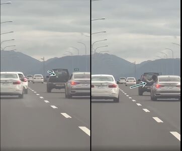 國道2車乘客伸出頭手互丟不明物！誇張影片曝　國道警在查了