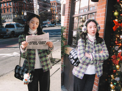 CHANEL女孩李沐穿斜紋軟呢外套、拎口蓋包現身紐約！工坊秀12／3登場