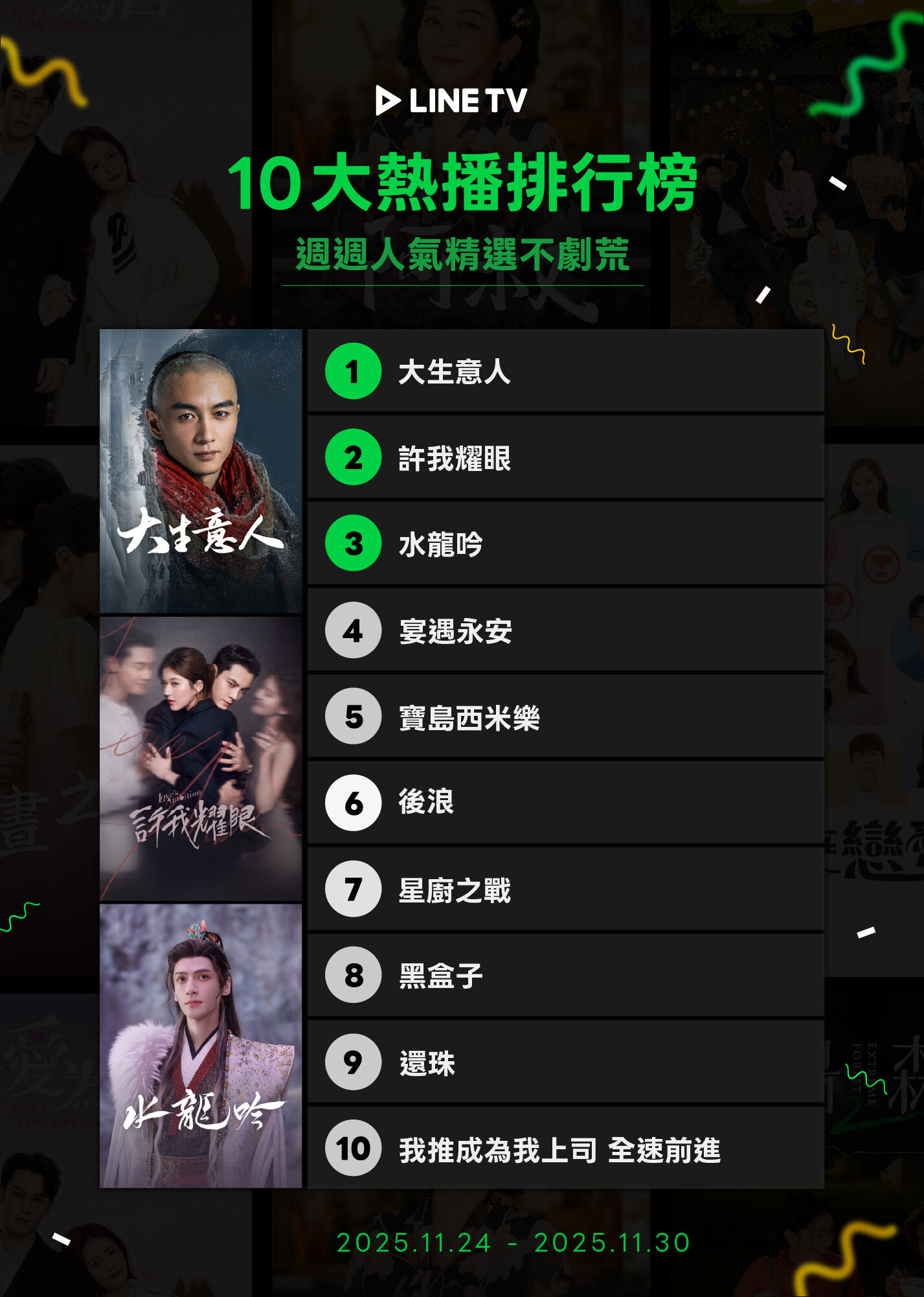 ▲▼LINE TV收視週榜（11/24-11/30）。（圖／LINE TV提供）