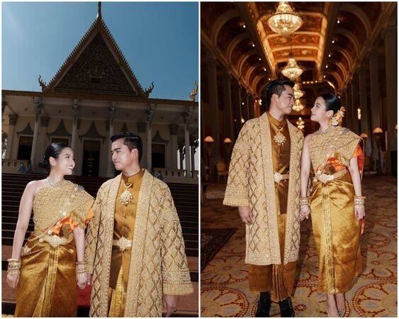 新娘新郎穿上柬埔寨傳統服飾。(翻攝soriya_noro IG)