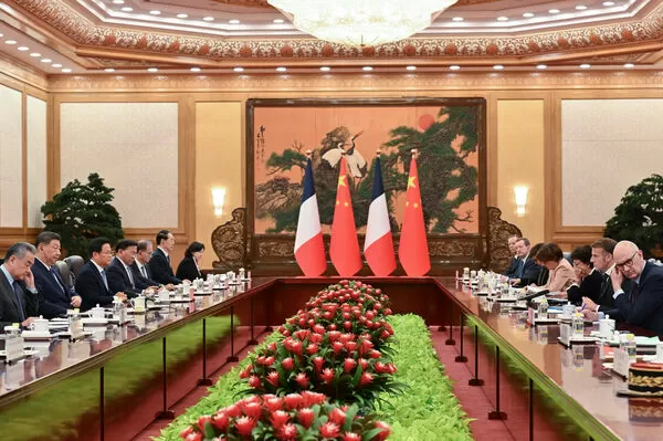 ▲法國總統馬克宏訪問中國，與大陸國家主席習近平會談。（圖／路透）