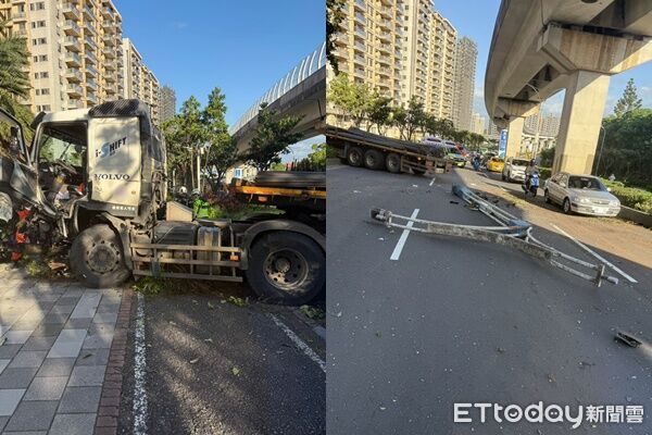快訊／淡水拖板車自撞「衝跨安全島」！　駕駛命危搶救中