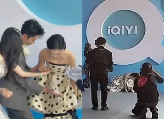 ▲林允紅毯摔倒。（圖／翻攝自微博）